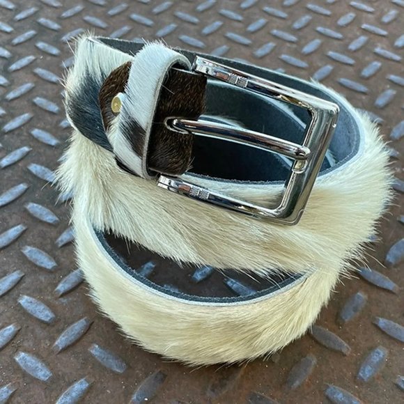 Other - Real Fur Belt WhiteBlack Tone Genuine Leather Waistband Handmade Belt Size 38